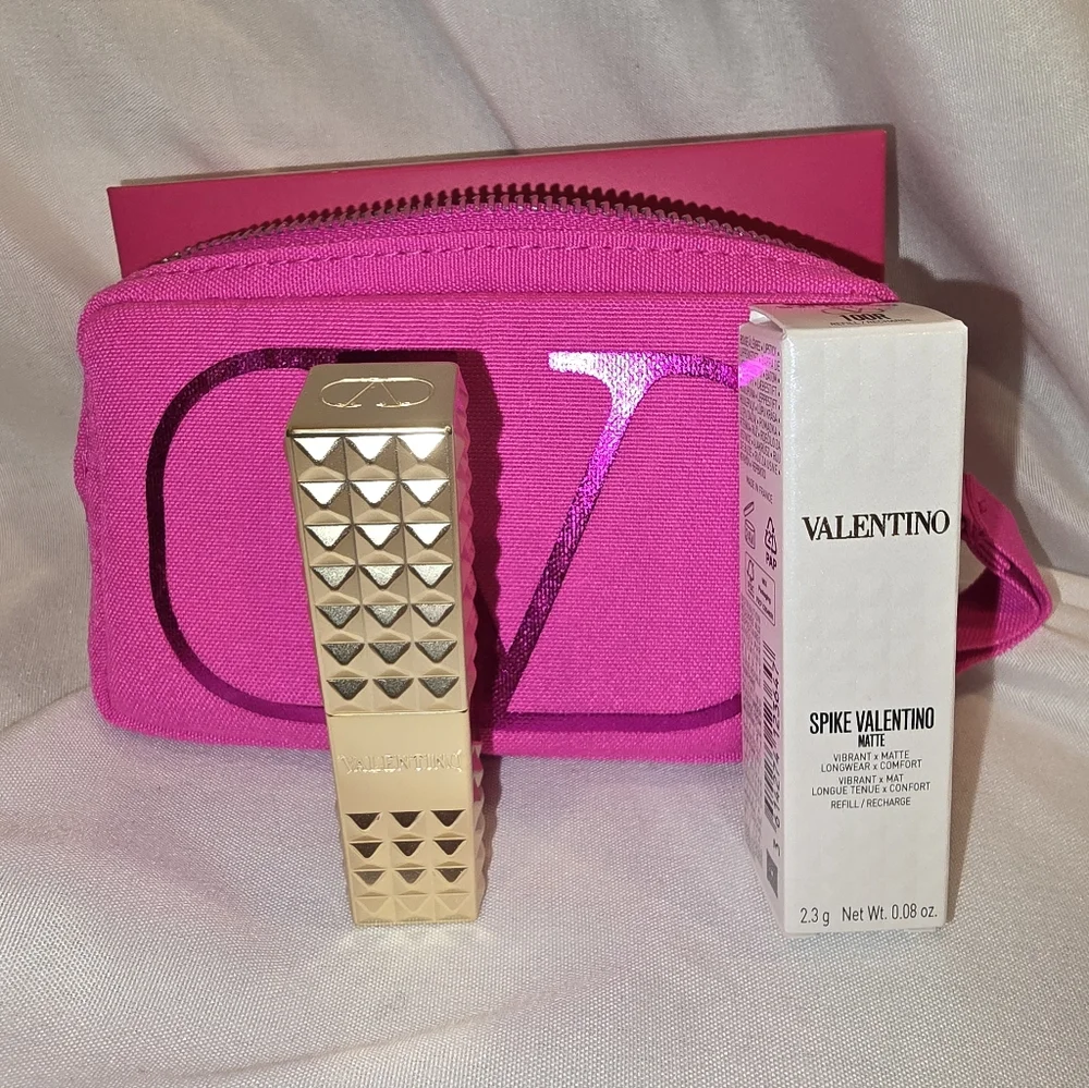 Valentino Pink Glitter V Logo Cosmetic Pouch